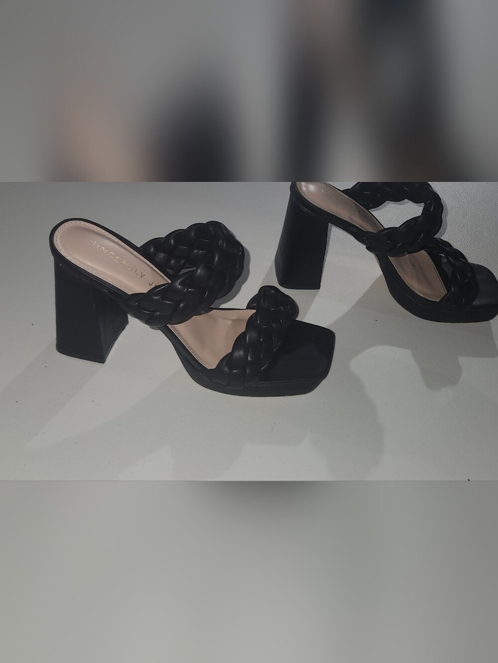Sincerly Jules Black Braided Strap Block Heels Size 7.5 - Picture 4 of 7
